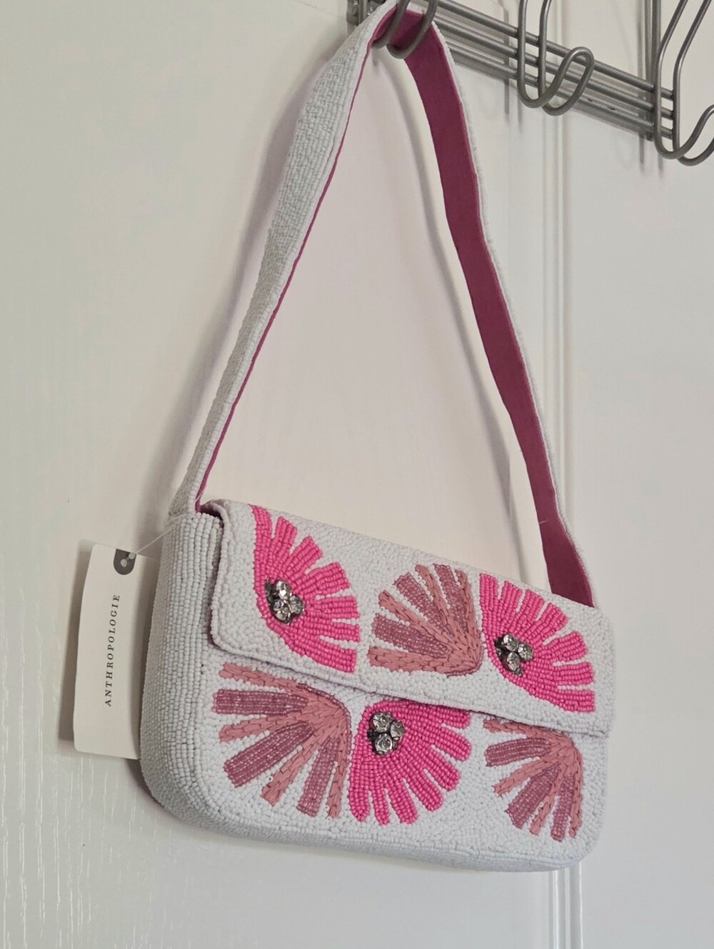 Anthropologie The Fiona Beaded Bag Floral Edition Celandine Pink - Picture 8 of 8